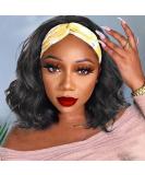LEOSA 12 Inch Body Wave Headband Wig for Black Women - Glueless Short Bob Non Lace Front Synthetic Hairpiece - Machine Made Loose Deep Wave Headwrap Wig in 1B - Buy Online on GoSupps.com