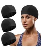 3 Pack Elastic Swimming Caps - Comfortable Non-Slip Unisex Fabric Caps for Women Men & Children - Black - Buy Online on GoSupps.com