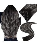 Easyouth Real Hair Clip in Extensions - Black to Silver Balayage Human Hair 18 Inch 7Pcs 120g - Buy Online on GoSupps.com