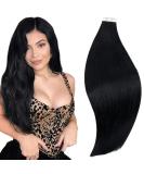 RUNATURE 28 Inch Black Tape in Human Hair Extensions - Remy Straight 50g 1-Tape #1 - Buy Online on GoSupps.com