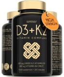 Vitamin D3 K2 Capsules - High Strength Vitamin D Tablets - 4000 IU VIT D & 100mcg VIT K MK7- UK Made Vegetarian D3 and K2 Vitamins Supplement for Strong Bones Teeth Immune System - 120 Capsules - Buy Online on GoSupps.com