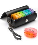 Weekly Pill Organizer 2 Times a Day,AM PM Large Daily Pill Box with PU Leather Case for Travel,Round Medicine Organizer,7 Day Pill Container for Vitamin Fish Oils Supplement Rainbow - Buy Online on GoSupps.com