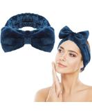 Spa Bowknot Headband for Women - Coral Fleece Makeup Hair Band Elastic Cosmetic Headband Wide Clamp for Shower & Skin Care (Blue) - Shop Internationally - Buy Online on GoSupps.com