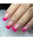 24 Pieces Short Press On Nails - Rose Red Angular French Acrylic Full Cover with Gold & White Lines | Perfect Fake Nails for Women & Girls - Buy Online on GoSupps.com