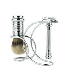 Buy Merkur 3-Piece Razor Set | Chrome Razor Shaving Brush & Stand - International Shipping Available - Buy Online on GoSupps.com