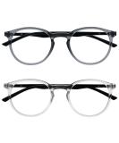 Opulize Met 2 Pack Reading Glasses - Big Round Gray Clear - Men's & Ladies - Spring Hinges - Stylish Gray/Black Arms +0.00 Diopters - Buy Online on GoSupps.com