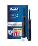 Oral-B Pro 3 3900 Electric Toothbrush Double Pack - 3 Cleaning Modes 360 Pressure Control | Best Dental Care by Braun Black & Brown - Buy Online on GoSupps.com