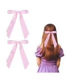 2 Pack Hair Bows for Women Pink Bow Hair Clips French Barrette with Long Silky Satin Hair Ribbons for Women Girls(Light Pink) - Buy Online on GoSupps.com