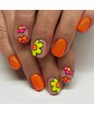 Glossy French Tips Short Square False Nails - 24Pcs Cute Cartoon Flower Design | Reusable Press on Nails with Glue Stickers | Nail Art Accessories for Women and Girls - Buy Online on GoSupps.com