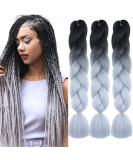 Jumbo Braids Colorful Kanekalon Hair Extensions for DIY Crochet Box Braids - Ombre 2 Tone Black-Silver Gray | 3 Pieces 100g Each 61cm - Buy Online on GoSupps.com