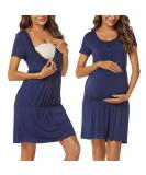 Irdcomps Women's Maternity Nightdress | Button Down Nursing Nightgown for Pregnancy | Labour Loungewear | Hospital | Short Sleeve | Dark Blue - Size M - Buy Online on GoSupps.com
