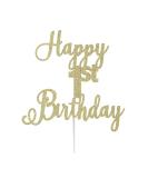 LissieLou Happy 1st Birthday Cake Topper in Pretty Glitter Card Made in the UK - Gold - Buy Online on GoSupps.com