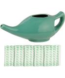 Porcelain Ceramic Neti Pot for Nasal Cleansing in Turquoise Color | Leak Proof, Durable Design | Natural Sinus Infection Relief with 10 Neti Salt Sachets - Buy Online on GoSupps.com