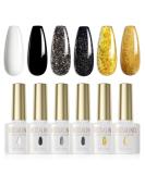 ROSALIND 6PCS White Black Gel Nail Polish Set with Silver Gold Glitter - Soak Off All Seasons Manicure Collection for Salon and Home DIY Nail Art - Buy Online on GoSupps.com