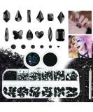 Black Nail Rhinestones Kit with 60 Assorted Shapes - Nail Gems, Stones, Glitters for DIY Crafts - Buy Online on GoSupps.com