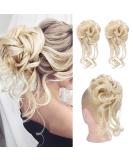HOOJIH Messy Bun Hair Piece, 2PCS Tousled Updo with Tendrils Hair Bun Extensions Wavy Curly Hair Wrap Ponytail Hairpieces Thick Hair Scrunchies for Women Girls - Cool Light Blonde 2 Pack Cool Light Blonde - Buy Online on GoSupps.com