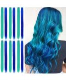 12 Pcs Dark Blue/Turquoise Clip in Hair Extensions 22 Inch - Colorful Highlights for Kids, Women - Heat-Resistant Synthetic Hair for Party Decor - Buy Online on GoSupps.com