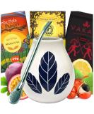 Yerba Mate Starter Set | Brazilian Mate Tea 150g | Herbal & Fruit Blend | Ceramic Hoja White Cups | Steel Bombilla | Gluten-Free - Buy Online on GoSupps.com