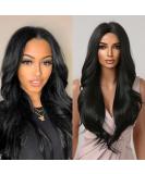 Long Curly Black Wigs for Women | Natural Wavy Synthetic Middle Part Wig - Shop Internationally! - Buy Online on GoSupps.com