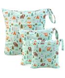 Ceekii Wet Dry Cloth Diaper Pockets - 3 Pack Washable Travel Wet Bags | Waterproof Baby Beach Pool Gym Bag with Zip Pocket & Snack Handle - Green - Buy Online on GoSupps.com