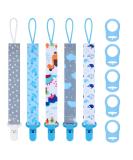5 Pcs Blue Baby Dummy Clips Set with Silicone Adapter - Soother Chain Holder Straps for Boys | Teething Clips for Teething Toys | Baby Shower Gift - PP Material - Buy Online on GoSupps.com
