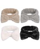 Heyu-Lotus 4 pieces Spa Bowknot hair bands coral fleece makeup Bow headband elastic cosmetic headband for washing the face shower yoga sport skin care (black white gray khaki) - Buy Online on GoSupps.com