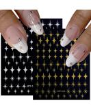 Star Nail Art Stickers - 8 Self-Adhesive 3D Decals in Gold, Silver, Black, and White - Nail Art Design Accessories for Women and Girls - Manicure DIY Sparkle - Buy Online on GoSupps.com