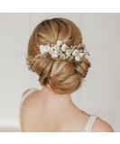 Sooshin Porcelain Flower Bridal Hair Comb with Pearl and Crystal Accents - Gold Wedding Headpiece for Bride and Bridesmaids - Buy Online on GoSupps.com