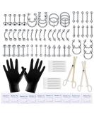 A-minusone 84PCS Body Septum Piercing Kit 14G 16G Tools for Nose Tongue Lip Ear Eyebrow Belly Button Cartilage Tragus Industrial Barbell Helix Daith Piercing Jewelry Piercing Needles Clamps 84 Piece Set - Buy Online on GoSupps.com