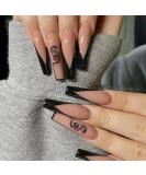 Justotry 24 Pieces Long Black French Coffin Nails with Dragon - Press On Ballerina Artificial Fingernails for Women - Buy Online on GoSupps.com