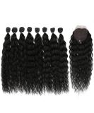 Water Wave Synthetic Hair Bundles with Simple Closure & Frontal Swiss Lace 9pcs - 20 inch 240g High Temp Fiber - 1B - Buy Online on GoSupps.com
