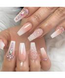 Leuhiove Glitter Gradient Pink Ballerina Press on Nails - Luxurious Crystal Gem Design for Women and Girls - Buy Online on GoSupps.com
