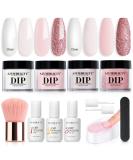 AZUREBEAUTY 12 PCS Portable Dip Powder Nail Starter Kit - Nude Pink Glitter French Nail Art Set - Buy Online on GoSupps.com