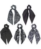 Black Floral/Striped Scarf Scrunchie Set - 5pcs Chiffon/Silk Hair Ties for Women - Buy Online on GoSupps.com