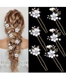Crystal Pearl Bridal Flower Wedding Hair Pins - Gold Hair Accessories with Rhinestone for Brides & Bridesmaids - 6 Pieces (Pure White Flower) - Buy Online on GoSupps.com