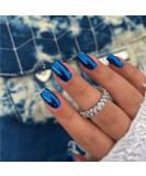 Royal Blue Chrome Square Press-On Nails - Metallic False Acrylic Nails for Women | KQueenest Short & Medium Length Glossy Stick-ons - Buy Online on GoSupps.com