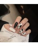 MISUD 24Pcs Medium Coffin False Nails - Fashion Ballerina Black White Cow Press on Nails for Women - Glossy Acrylic Nails - Buy Online on GoSupps.com