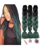 Shop Showjarlly Kanecalon Hair Braids Extensions - Ombre Jumbo Braids 24 (3 Pack) | Black/Dark Green | International Shipping Available - Buy Online on GoSupps.com