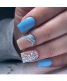 OKAQEE Almond Solid Blue Gold Fake Nails - Short Square False Nails with Glue - Buy Online on GoSupps.com