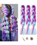 3 Pieces Jumbo Braid Kunsthaar 24 Inch Kanecalon Rainbow Braiding Hair Extensions - Crochet Twist Lichen Hair (Purple/Blue/Pink/Cyan) | International Shipping - Buy Online on GoSupps.com