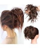Tousled Updo Messy Bun Hair Extension - Synthetic Wavy Hairpiece for Women, Auburn Mix Medium Brown - Instant Ponytail Chignon Scrunchies - Buy Online on GoSupps.com