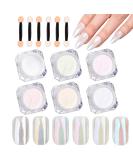 6 Colors White Pearl Chrome Nail Powder Kit | Holographic Mermaid Pigment for Stunning Nail Art - Iridescent & Pearlescent Effects - Buy Online on GoSupps.com