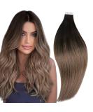 Runature Real Hair Tape Extensions - Invisible Tape in Brown Blonde Balayage 45cm 20 Pieces 50g - Dark Brown Ombre Medium Brown with Ash Blonde - Buy Online on GoSupps.com