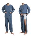YOSINISO Bedridden Patient Clothing - Fleece Lined Double Zipper Cotton Disability Gowns for Post Surgery Elderly - Men's L Blue Set - Buy Online on GoSupps.com