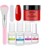 Lofuanna Dip Powder Nail Kit Starter-Red Nail Dipping Powder with Base&Top Coat&Activator&Brush Saver No UV/LED Needed DIY French Nail Art Manicure Easy to Apply for Home or Salon Use 015 - Buy Online on GoSupps.com