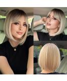 Haircube Short Bob Wig with Bangs - Heat-Resistant Synthetic Fiber for Party Cosplay & Daily Wear - Dark Shadow Blonde - Buy Online on GoSupps.com
