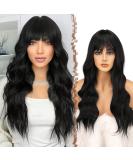 Buy Fine Long Wavy Black Wig with Ponytail - Curly Synthetic Wigs for Women | Perfect for Cosplay & Parties - 55 cm French Bangs - Buy Online on GoSupps.com