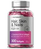Hair Skin and Nails Vitamins with Biotin, Collagen, Argan Oil & Coconut Oil - 300 Softgels, Non-GMO Gluten Free Supplement by Horbaach - Buy Online on GoSupps.com
