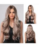 Esmee Long Wavy Ombre Brown to Ash Blonde Highlight Wig - 26 Inches | Heat Resistant Synthetic Hair for Daily Party & Cosplay - Buy Online on GoSupps.com