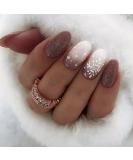 24 PCS Christmas Almond False Nails - French White Snowflakes Press On Acrylic Full Cover Fingernails for Women & Girls - Buy Online on GoSupps.com